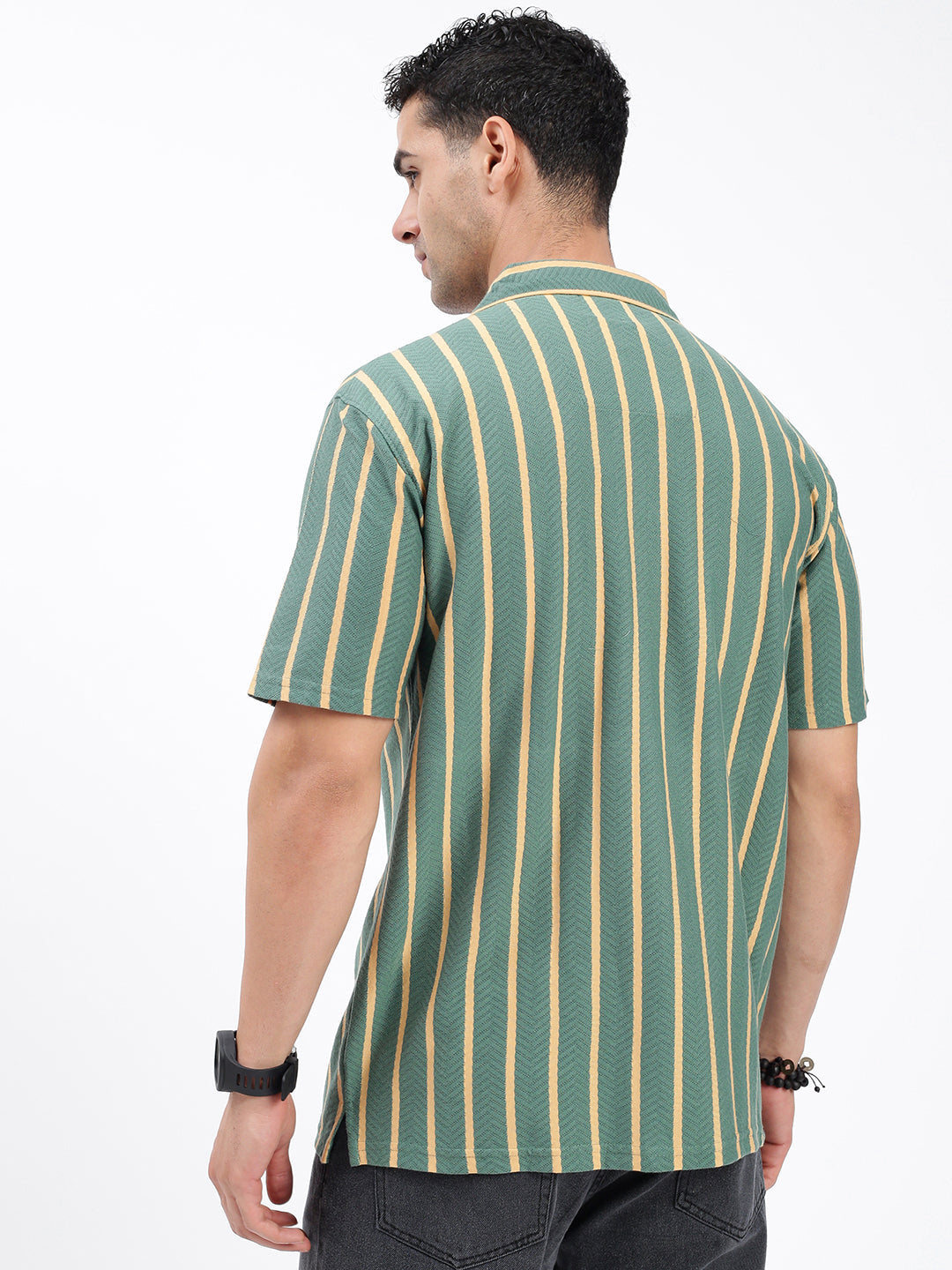 Men Striped Green Relaxed Fit Shirt