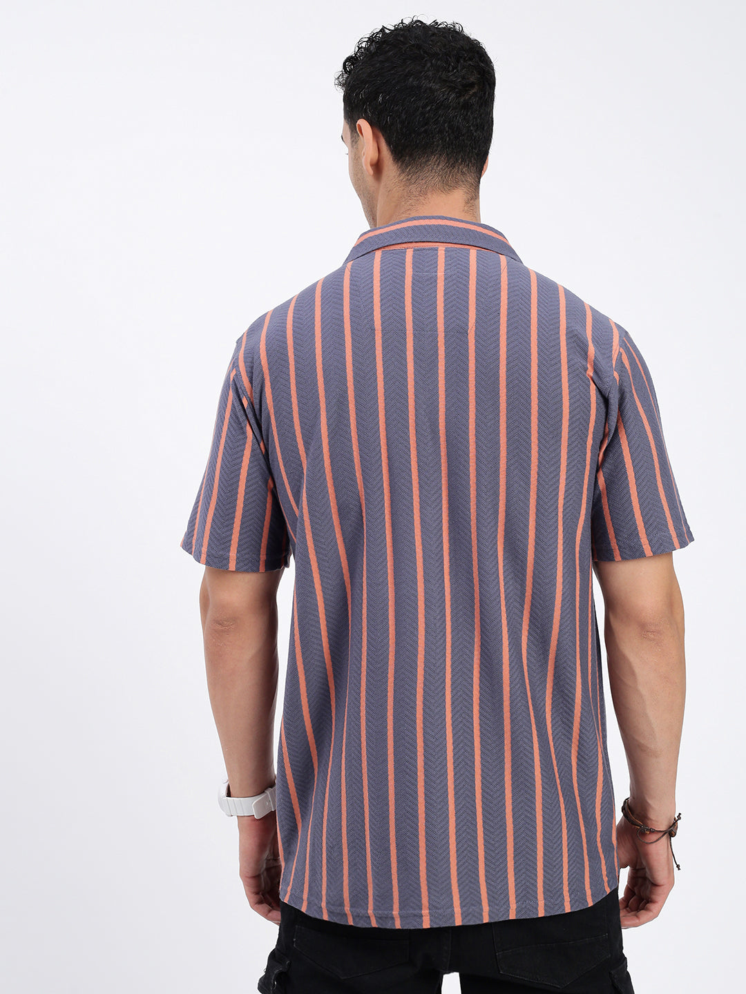 Men Striped Grey Relaxed Fit Shirt