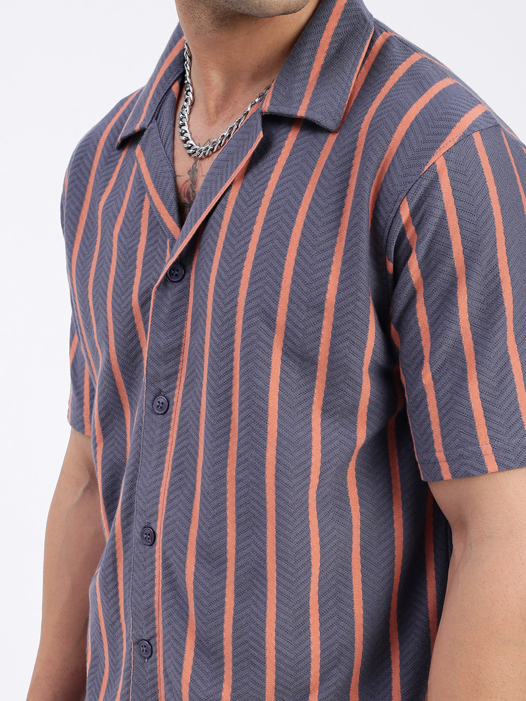 Men Striped Grey Relaxed Fit Shirt