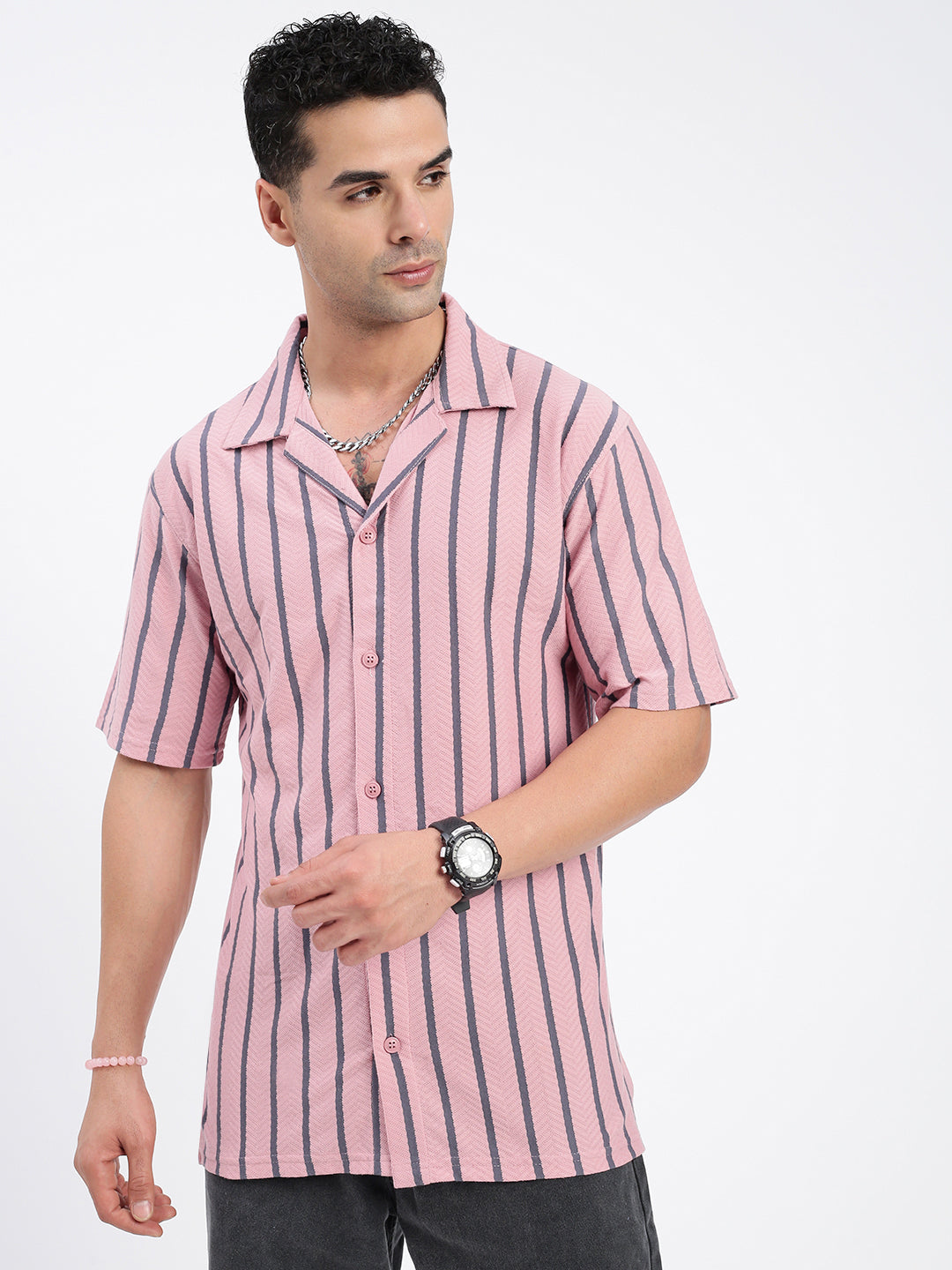 Men Striped Pink Relaxed Fit Shirt