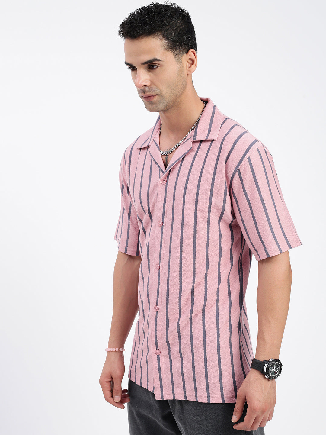 Men Striped Pink Relaxed Fit Shirt