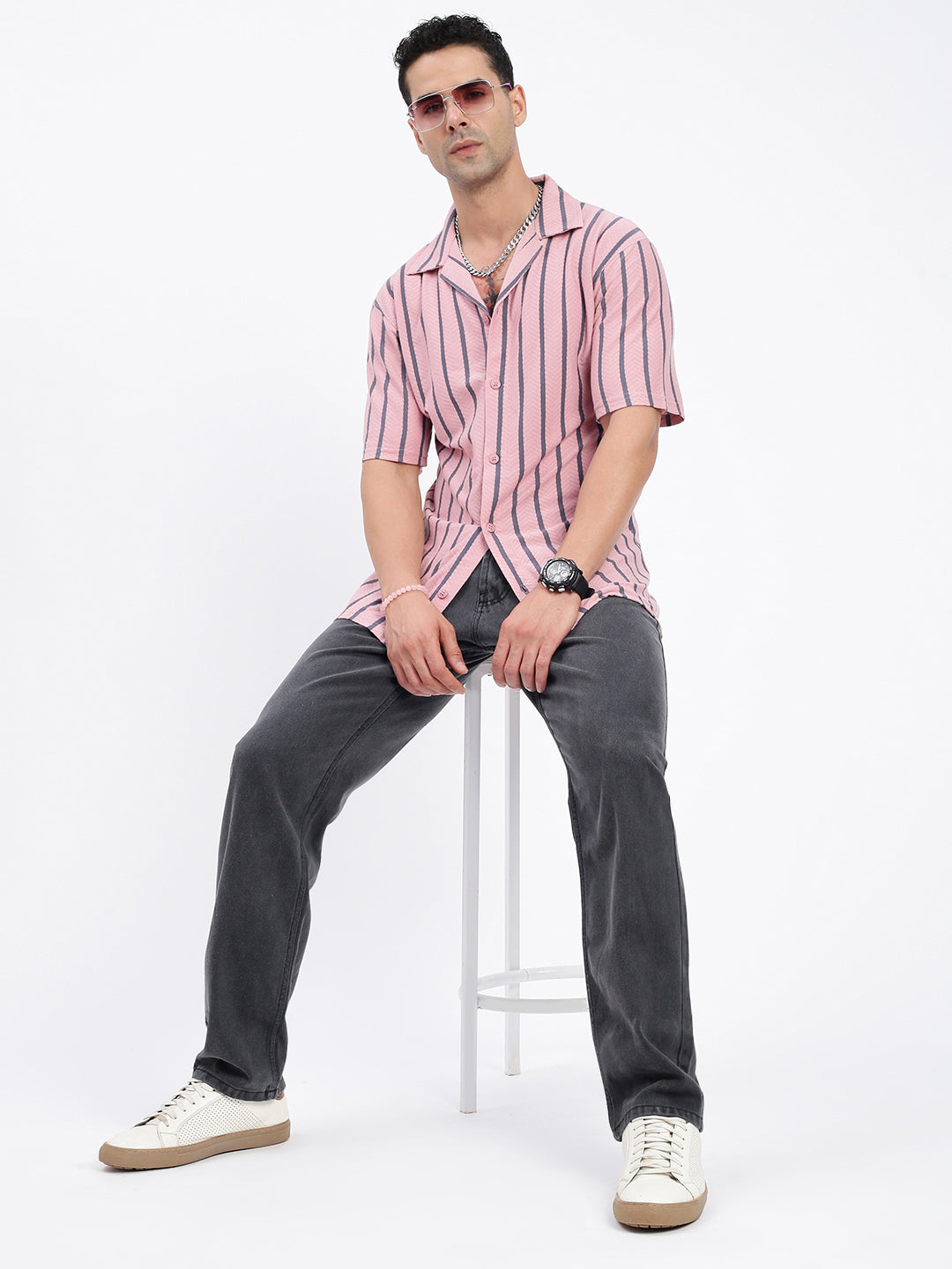 Men Striped Pink Relaxed Fit Shirt