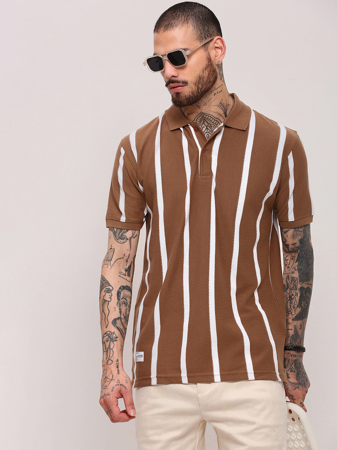 Men Brown Striped T Shirt