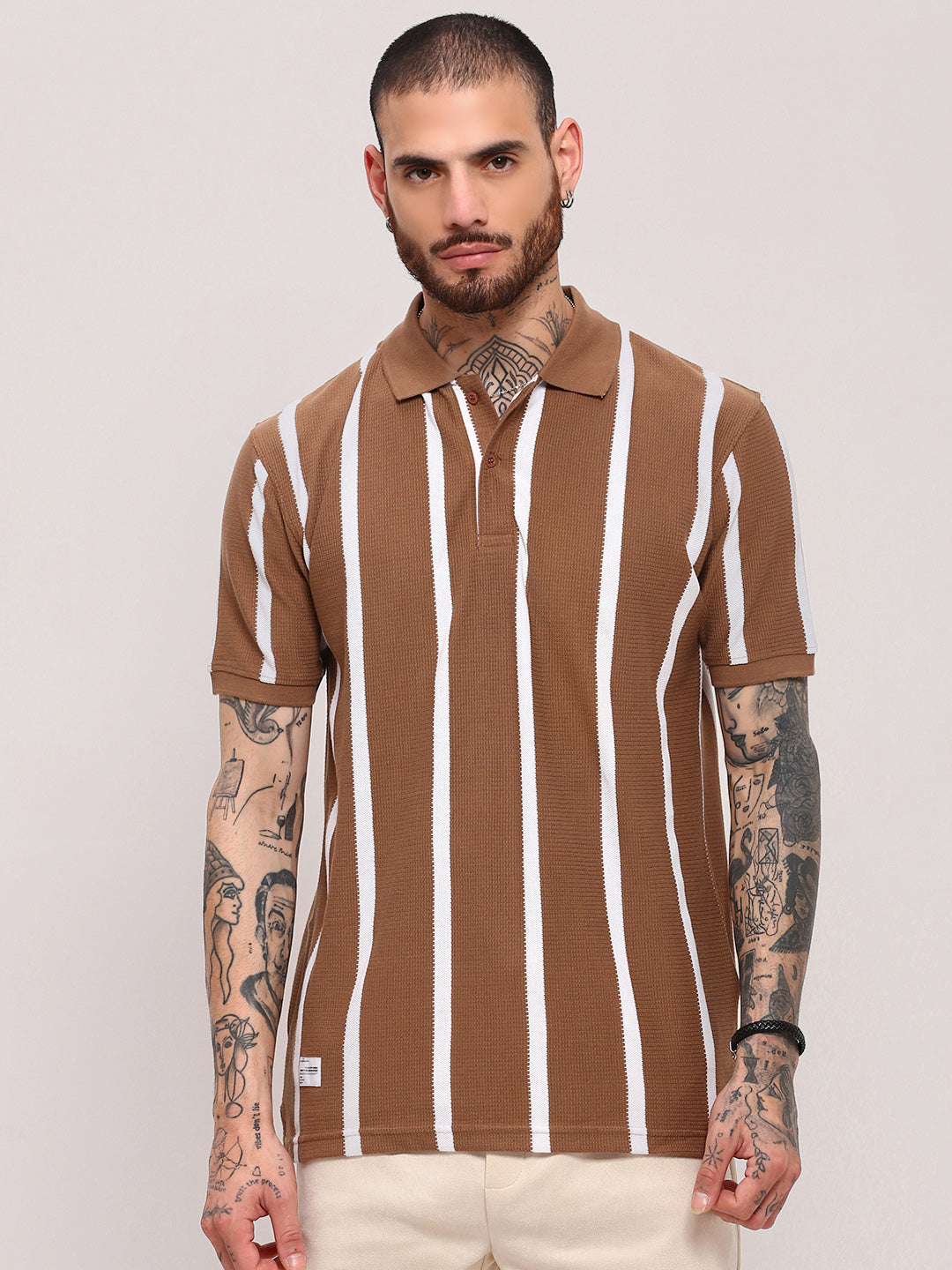 Men Brown Striped T Shirt