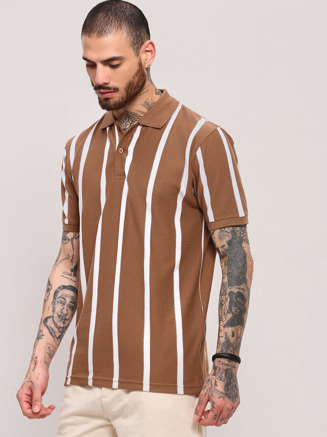 Men Brown Striped T Shirt