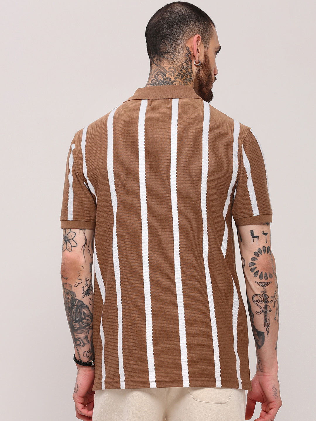 Men Brown Striped T Shirt