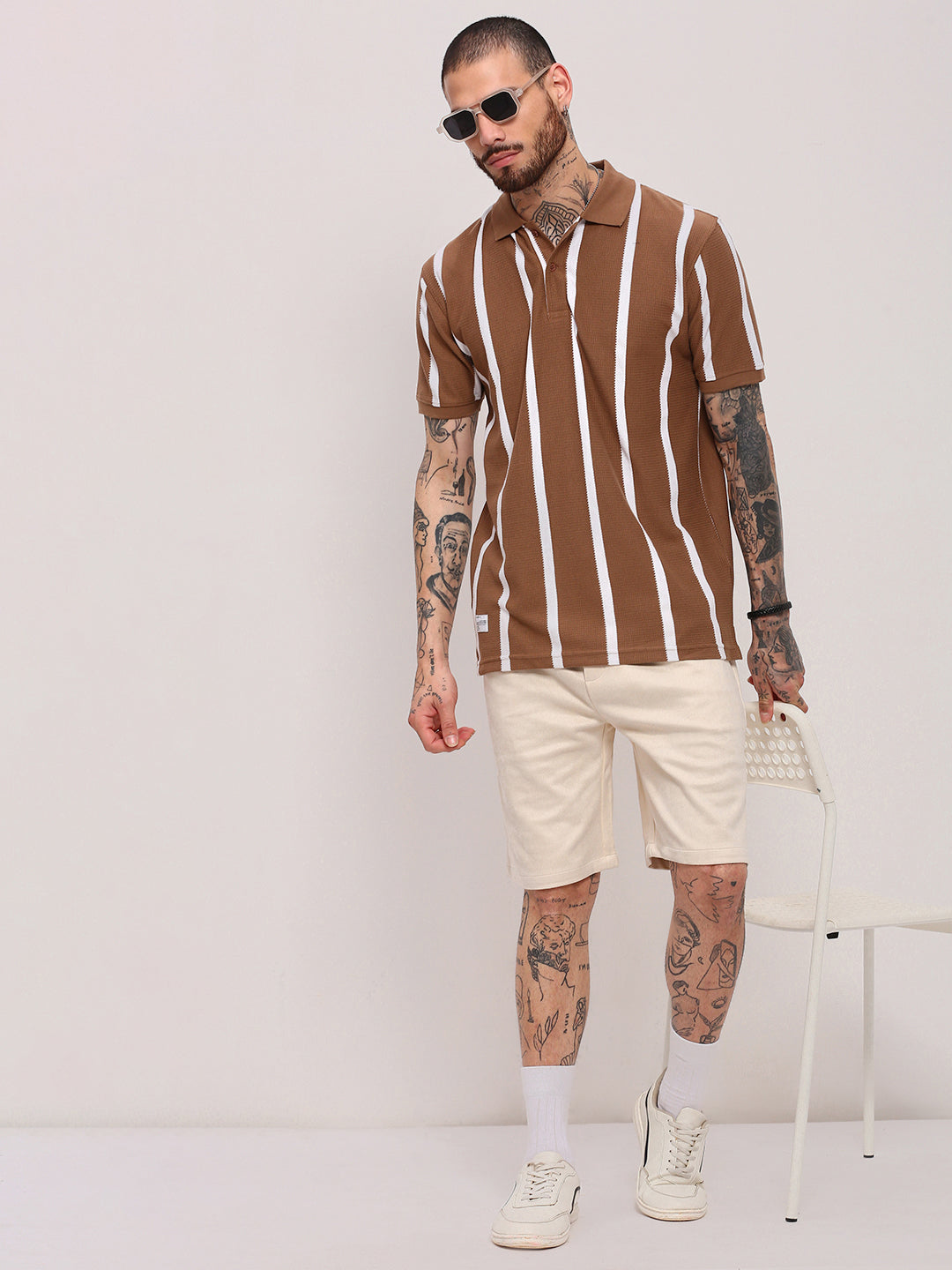 Men Brown Striped T Shirt