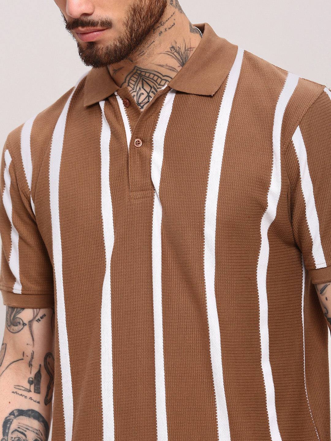 Men Brown Striped T Shirt