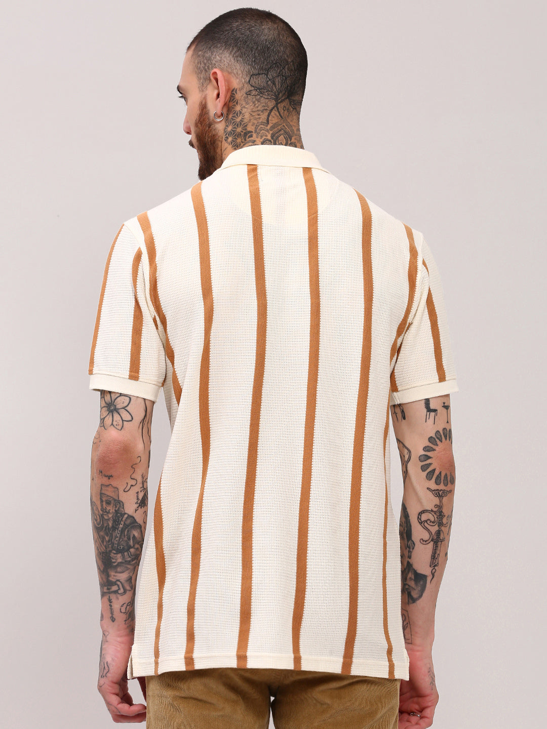 Men Cream Striped T Shirt