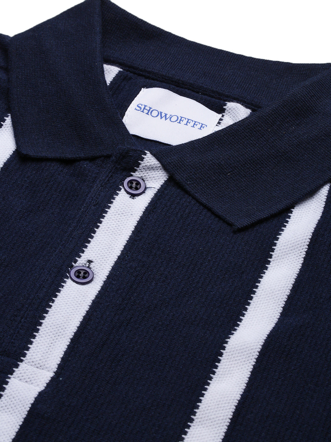 Men Navy Blue Striped T Shirt