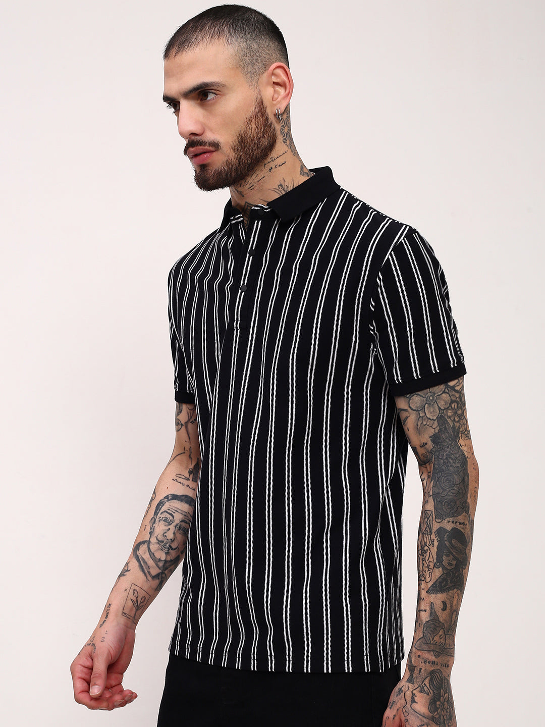 Men Black Striped T Shirt