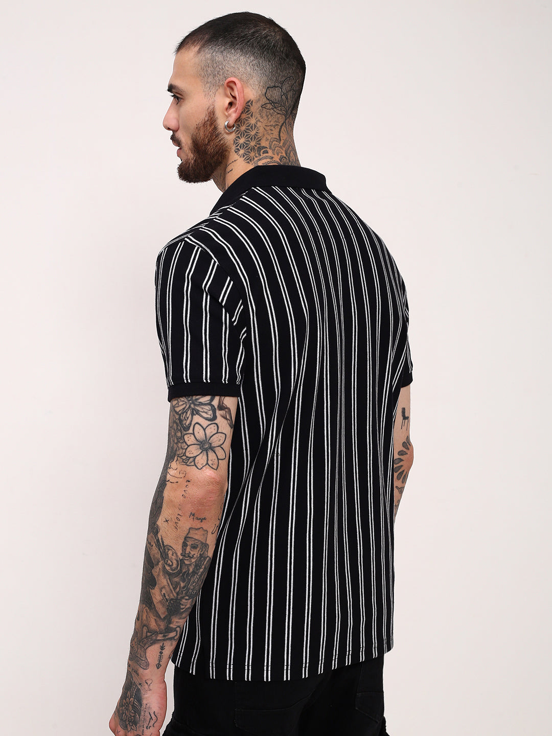 Men Black Striped T Shirt