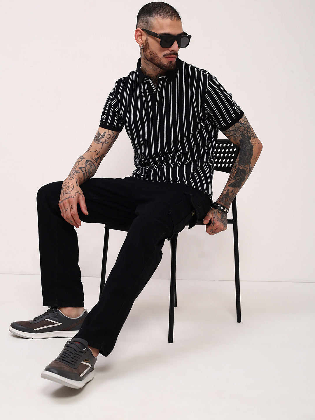 Men Black Striped T Shirt