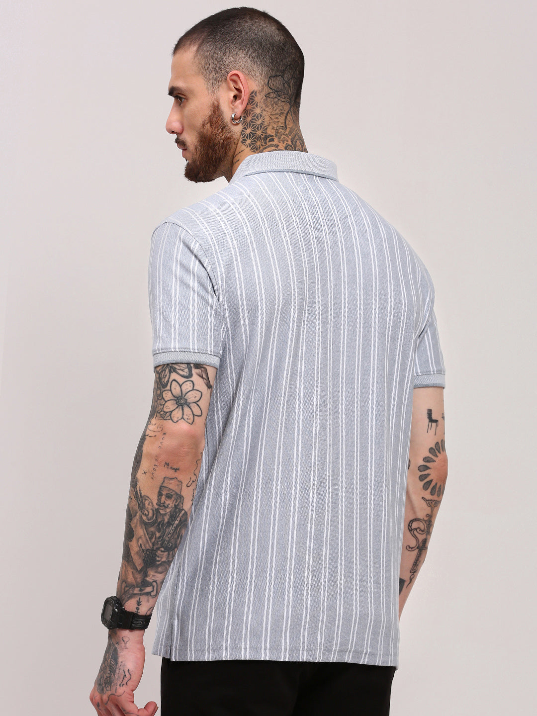 Men Grey Striped T Shirt