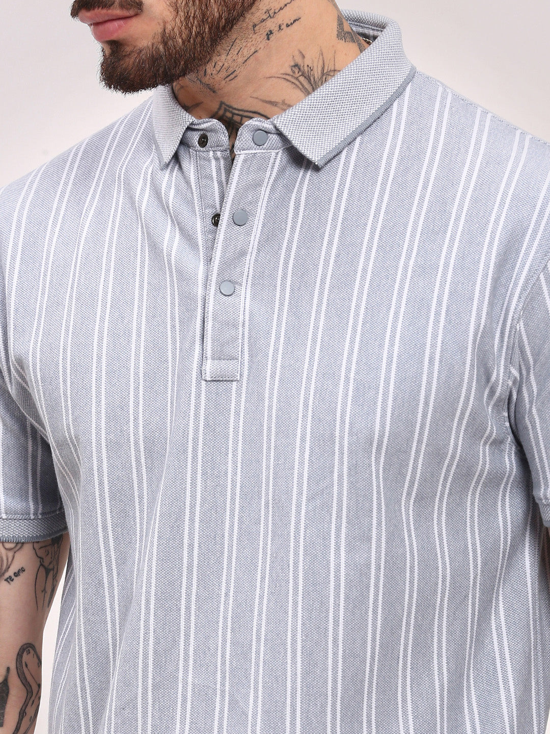 Men Grey Striped T Shirt