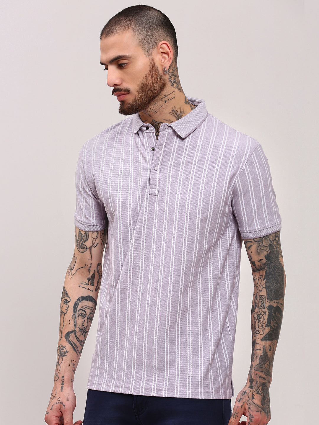 Men Purple Striped T Shirt