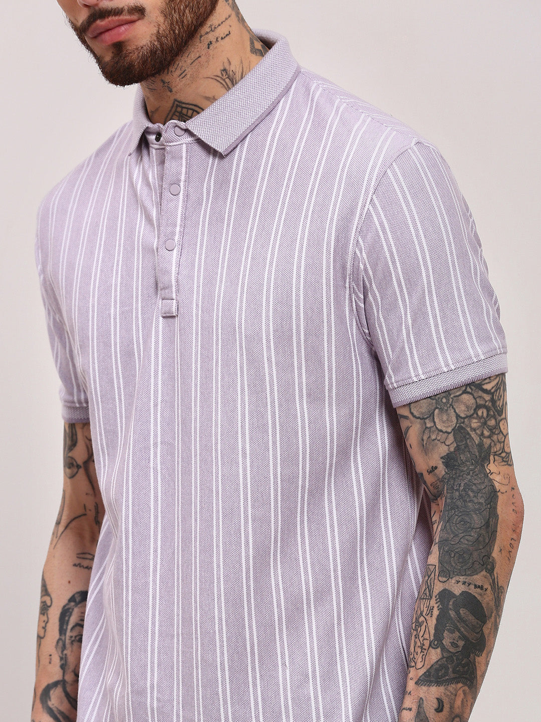 Men Purple Striped T Shirt