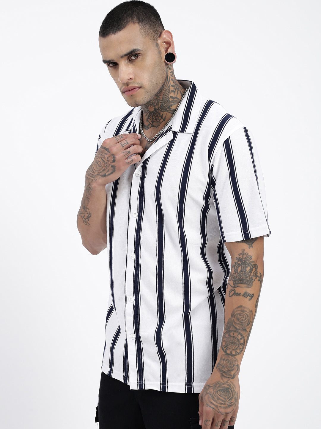 Men Striped White Relaxed Fit Shirt