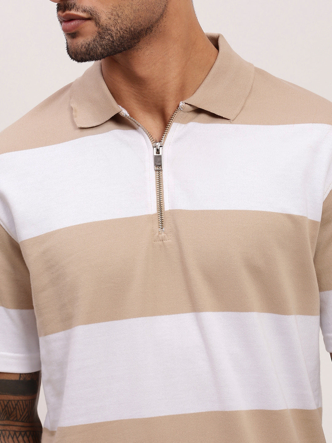 Men Beige Striped T Shirt