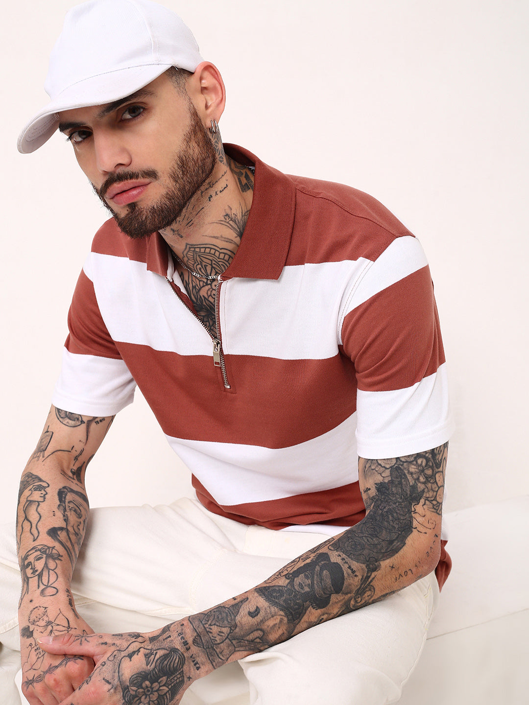 Men Brown Striped T Shirt