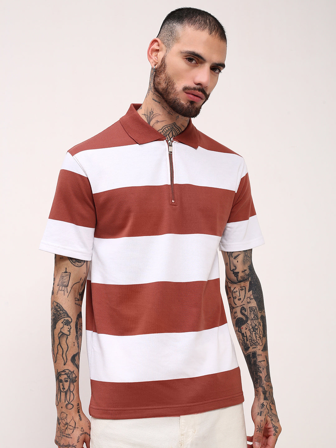 Men Brown Striped T Shirt