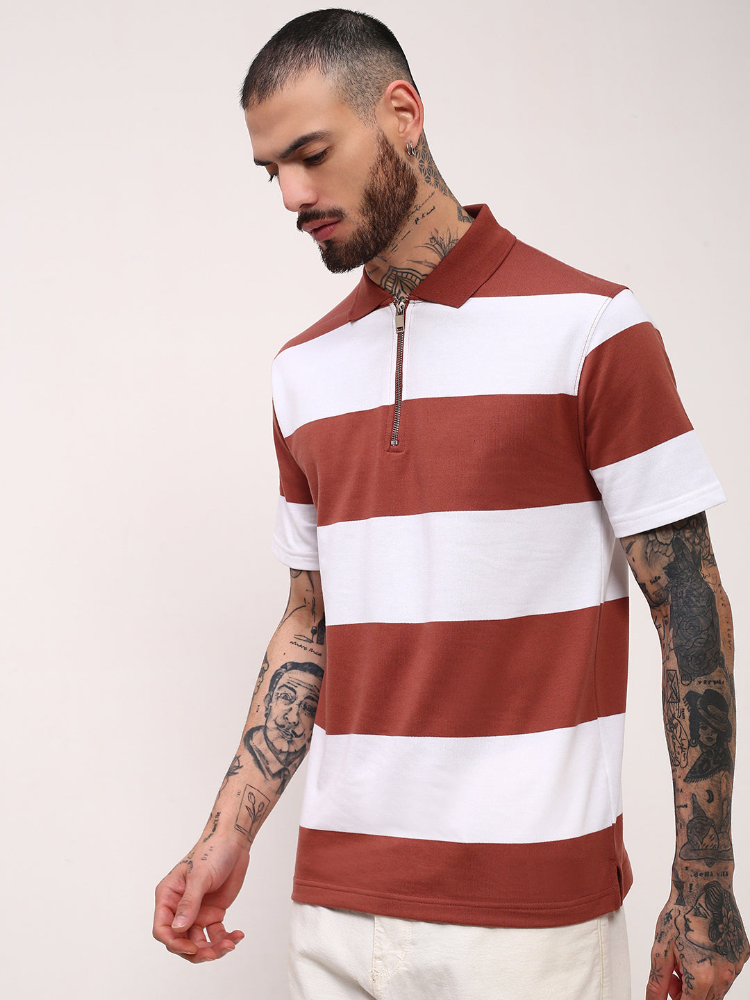 Men Brown Striped T Shirt