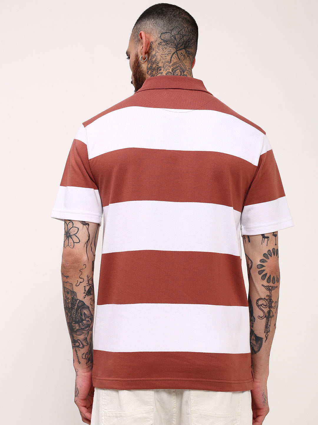 Men Brown Striped T Shirt