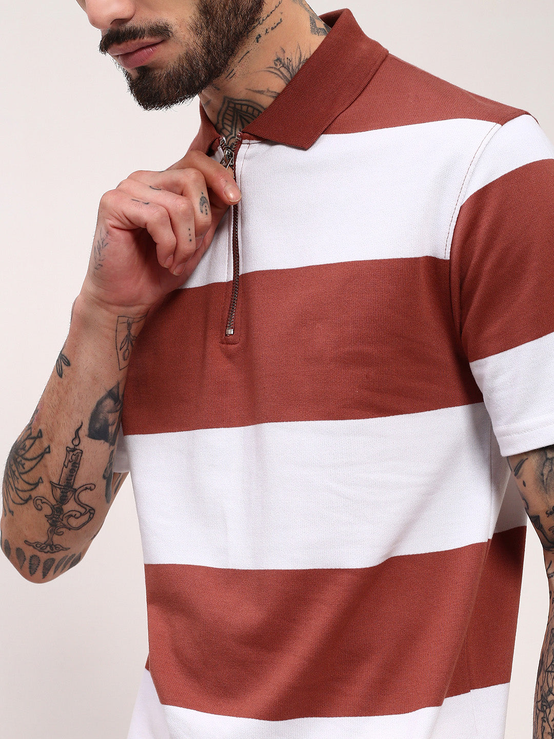 Men Brown Striped T Shirt