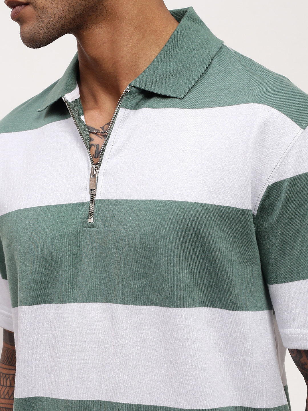 Men Green Striped T Shirt