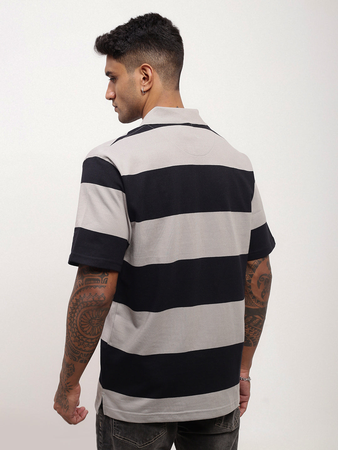 Men Grey Striped T Shirt