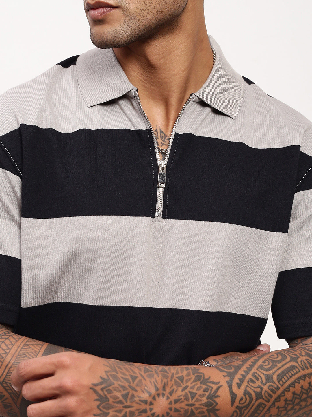 Men Grey Striped T Shirt