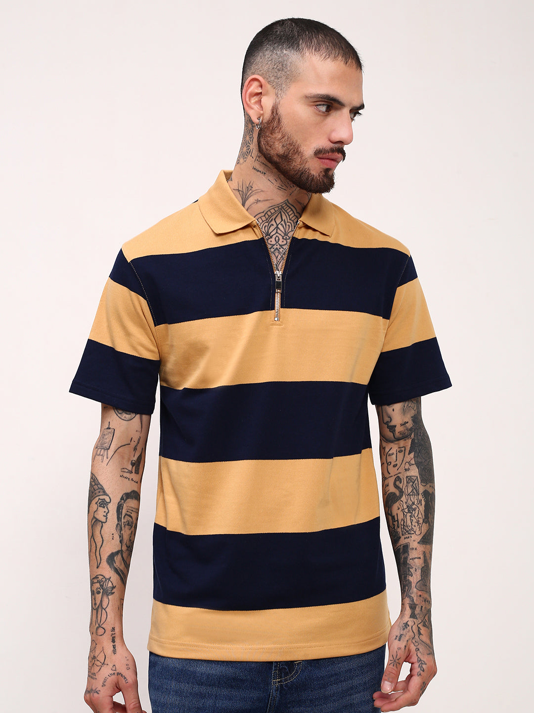 Men Mustard Striped T Shirt