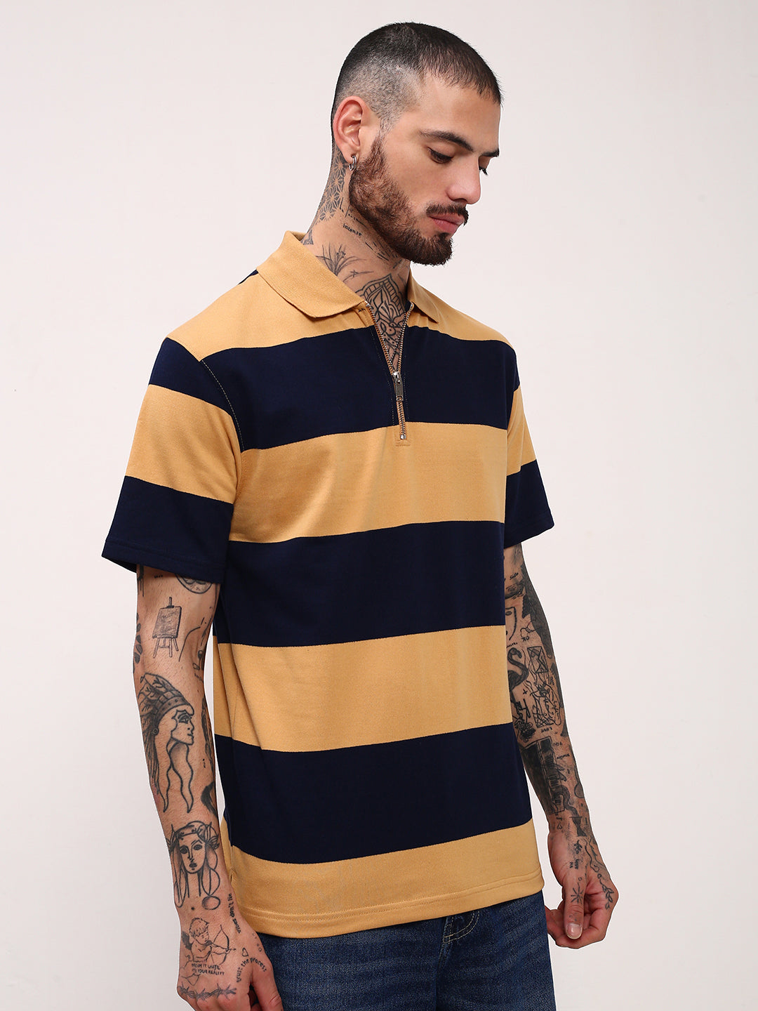 Men Mustard Striped T Shirt