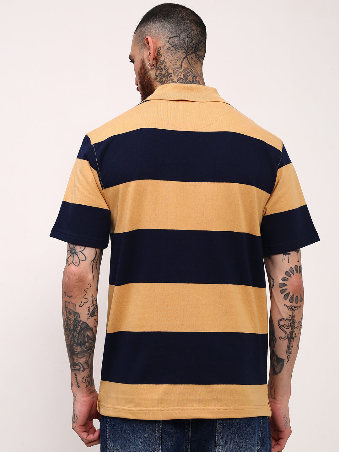 Men Mustard Striped T Shirt