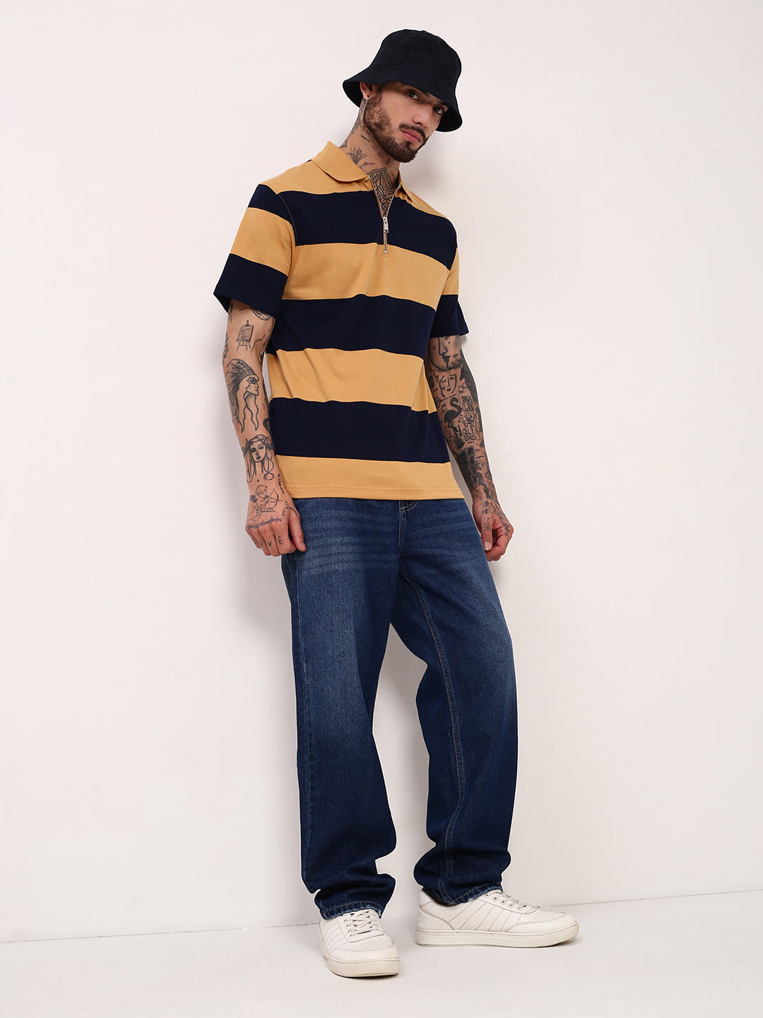 Men Mustard Striped T Shirt