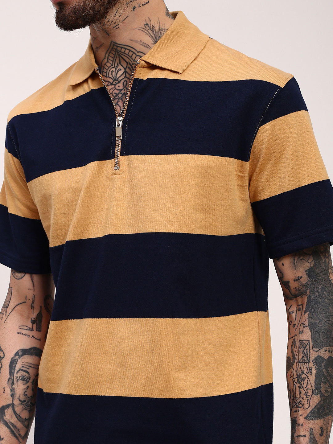 Men Mustard Striped T Shirt