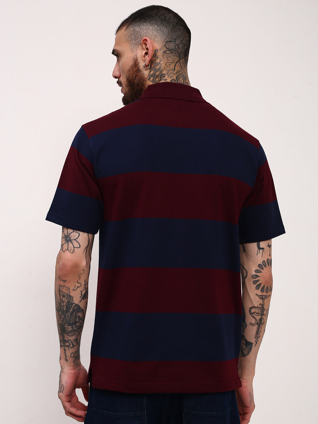 Men Navy Blue Striped T Shirt