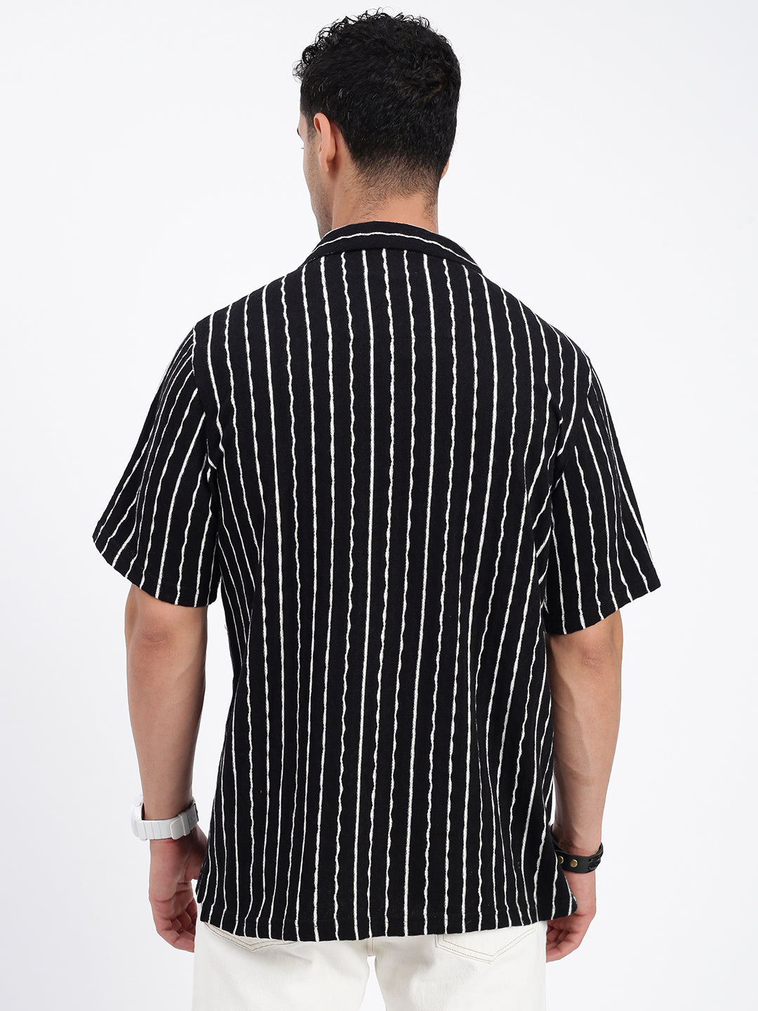 Men Striped Black Relaxed Fit Shirt