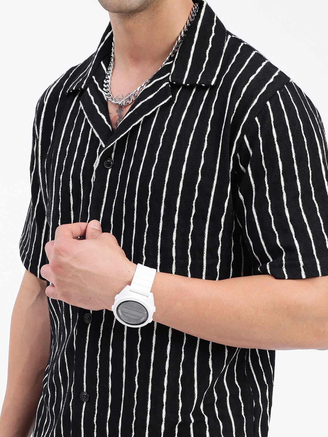 Men Striped Black Relaxed Fit Shirt