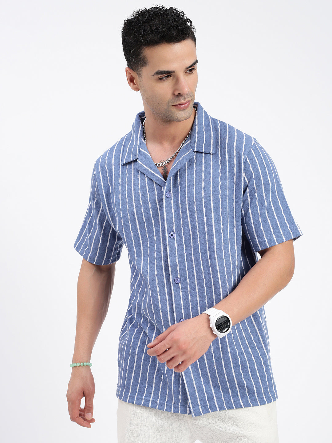 Men Striped Blue Relaxed Fit Shirt