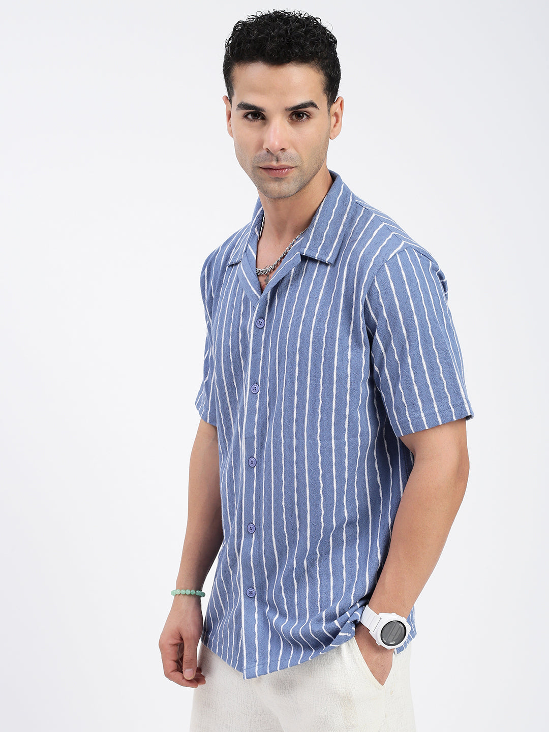 Men Striped Blue Relaxed Fit Shirt