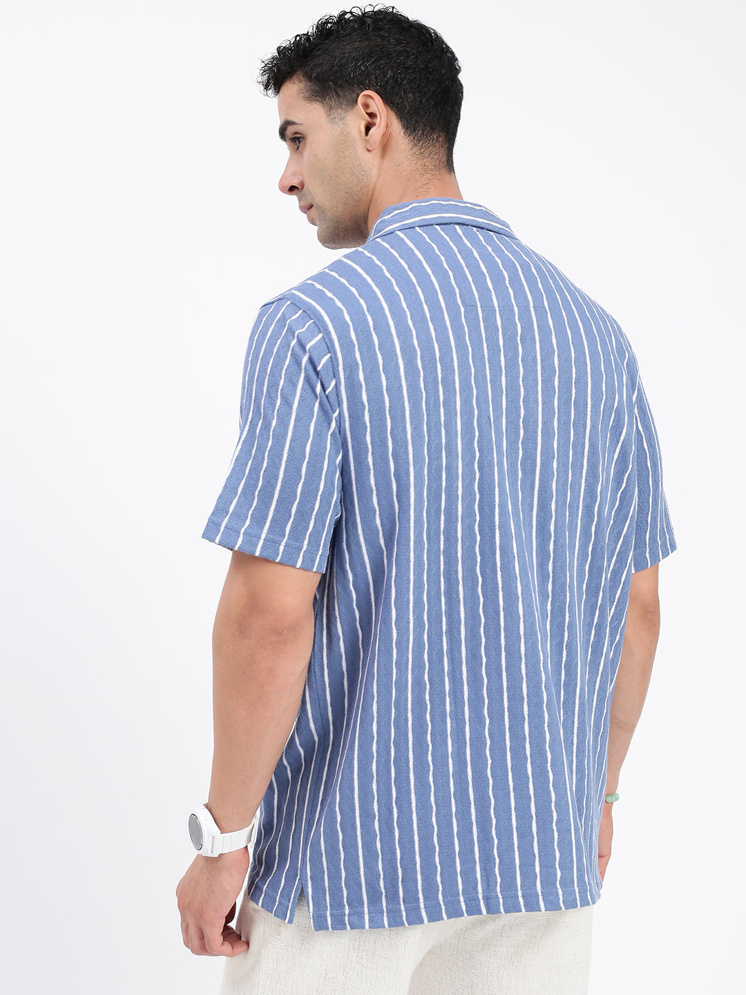 Men Striped Blue Relaxed Fit Shirt