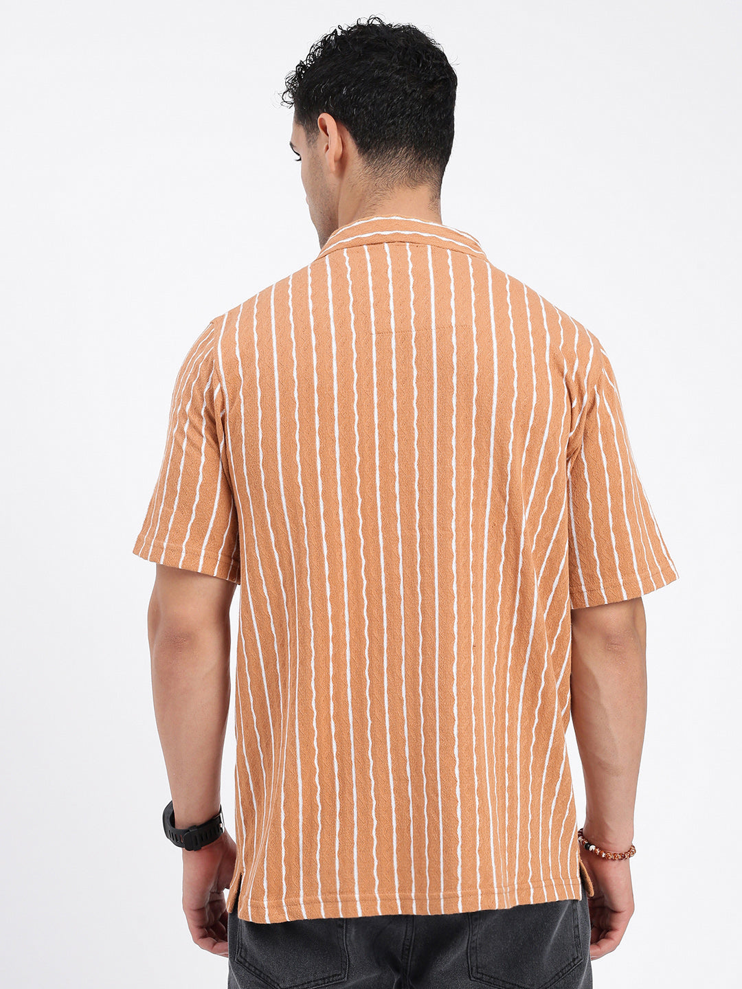 Men Striped Brown Relaxed Fit Shirt