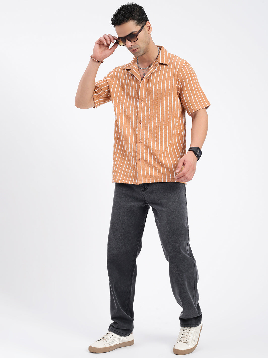 Men Striped Brown Relaxed Fit Shirt