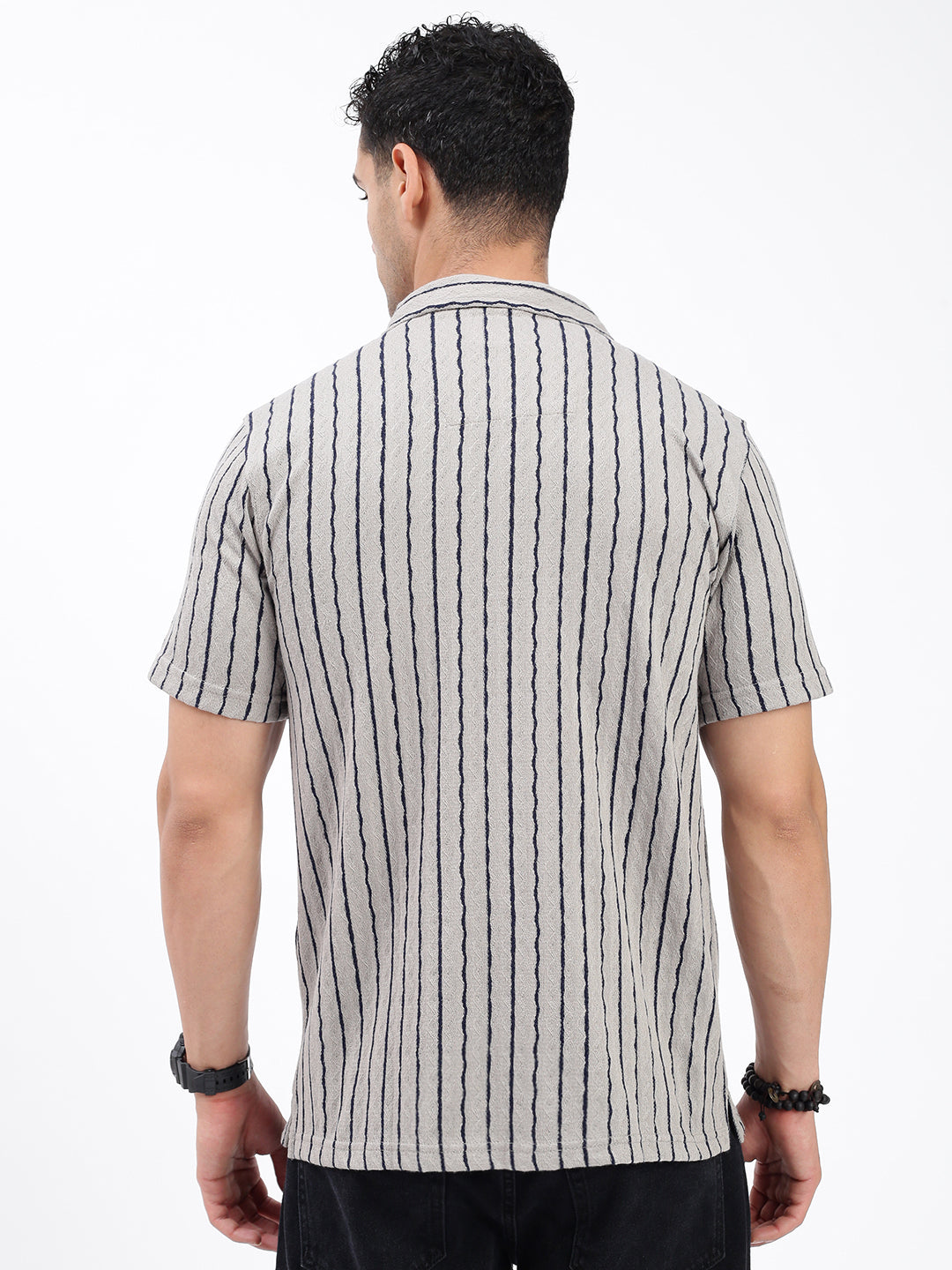 Men Striped Grey Relaxed Fit Shirt