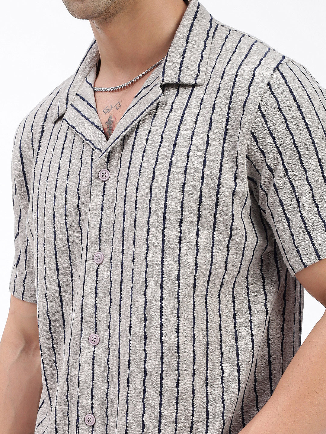 Men Striped Grey Relaxed Fit Shirt