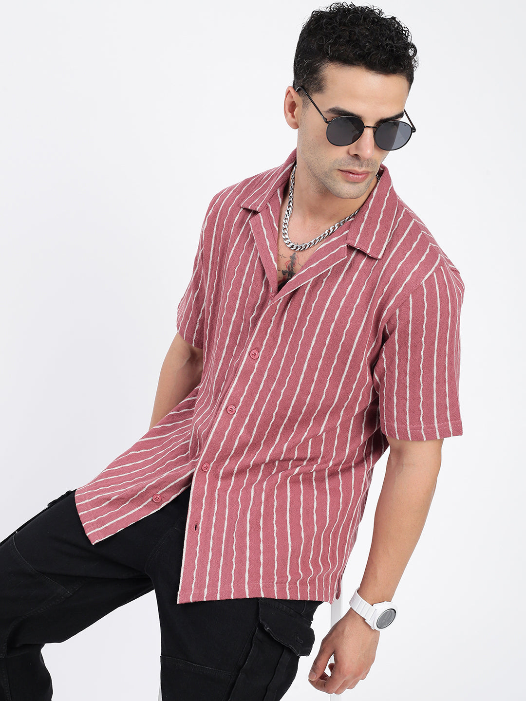 Men Striped Pink Relaxed Fit Shirt