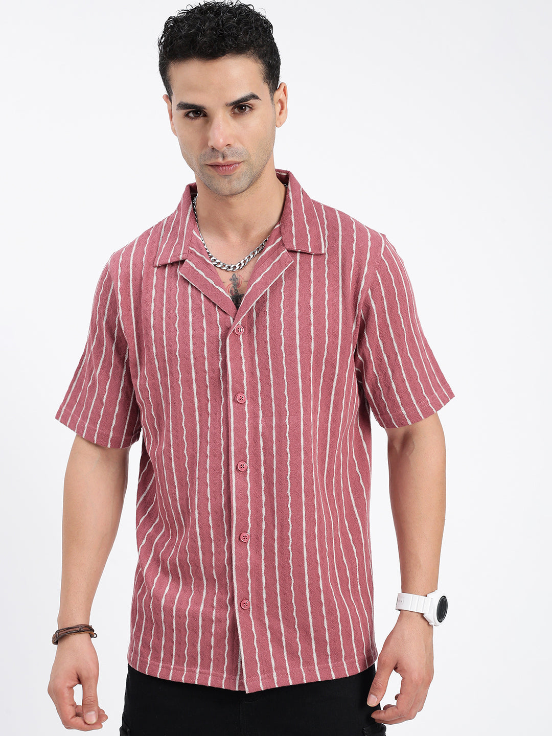 Men Striped Pink Relaxed Fit Shirt