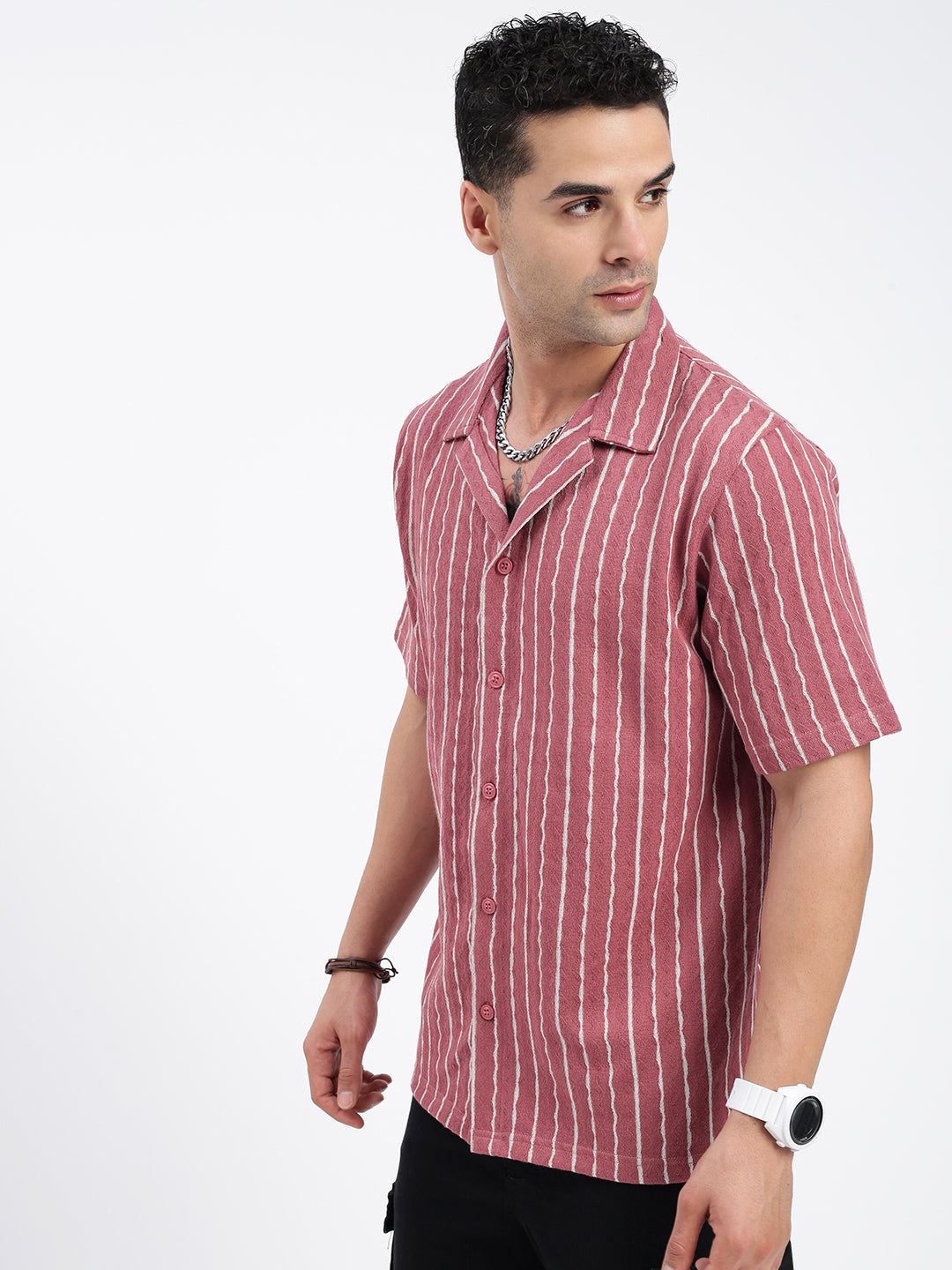 Men Striped Pink Relaxed Fit Shirt