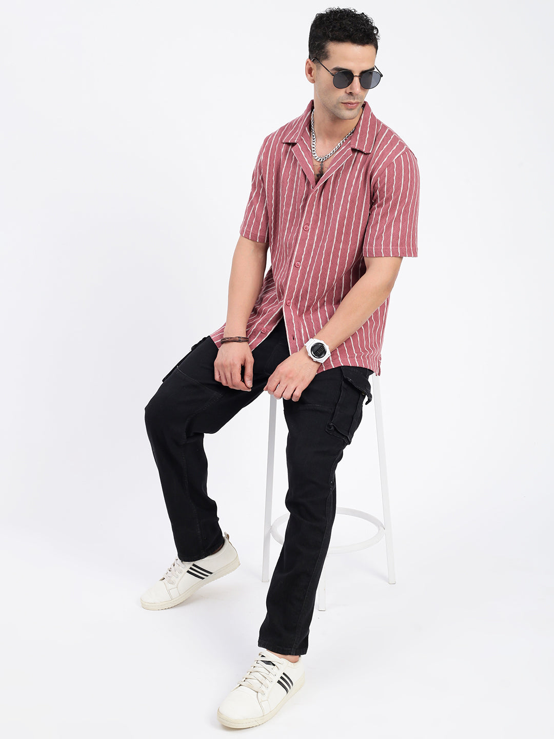 Men Striped Pink Relaxed Fit Shirt